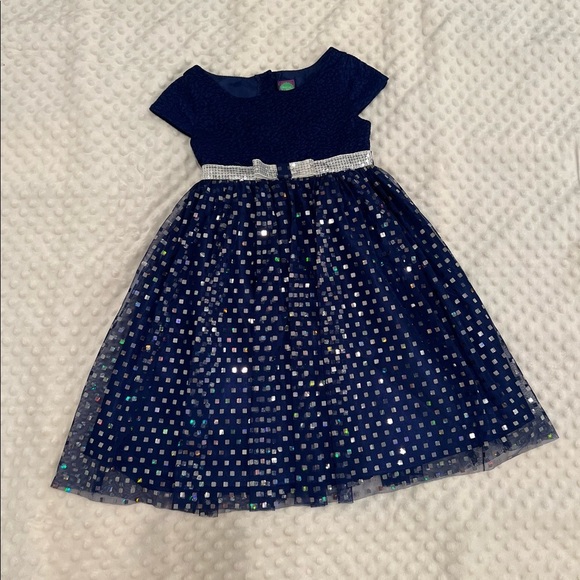 DOLLIE & ME navy blue silver metallic girls dress / size 6 - Picture 6 of 7